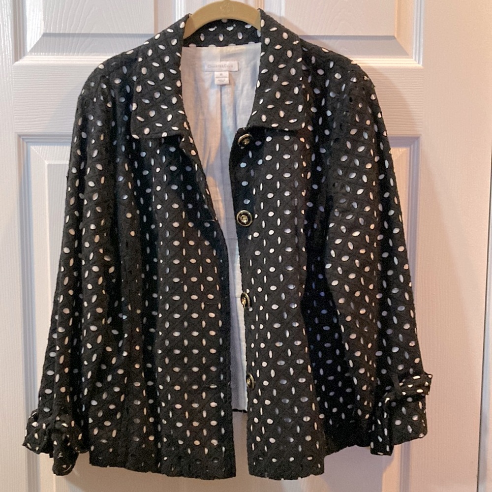 CHARTER CLUB Black White Eyelet Details Jacket Sz XL